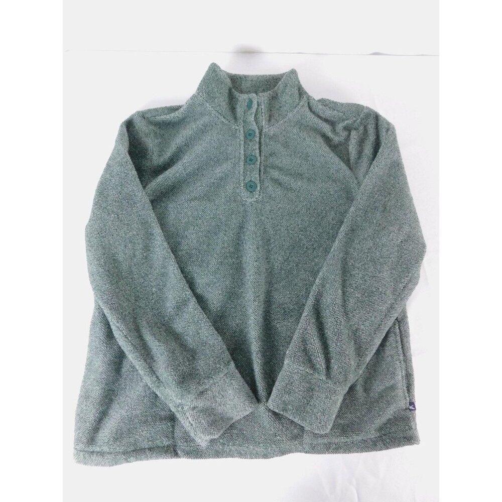 Eddie Bauer Sweater Womens Large Green Fleece Henley Mock Neck Pullover Cozy
